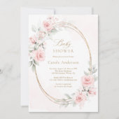 フラワーブラッシュピンクゴールドベビーガールシャワー 招待状 (正面)
