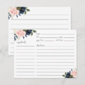 フラワーブラッシュ&ネイビーレシピカード 出欠カード (正面/裏面)