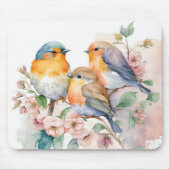 フラワーブランチの水彩鳥 マウスパッド (正面)
