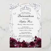 フラワーブルガンディシルバーティアラキンセアニェラ 箔招待状 (正面)