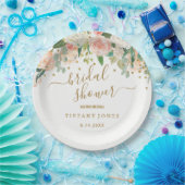 フラワーブルッシュピンクゴールドコンフェッティ ブライダルシャワー ペーパープレート (パーティー)