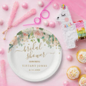フラワーブルッシュピンクゴールドコンフェッティ ブライダルシャワー ペーパープレート (パーティー)
