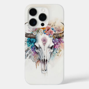 フラワーブルドスの頭蓋骨ウォーターカラーアート iPhone 16 PROケース
