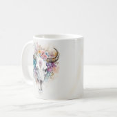 フラワーブルドスの頭蓋骨水彩アート コーヒーマグカップ (正面左)
