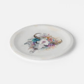 フラワーブルドールの頭蓋骨水彩アート ペーパープレート (アングル)