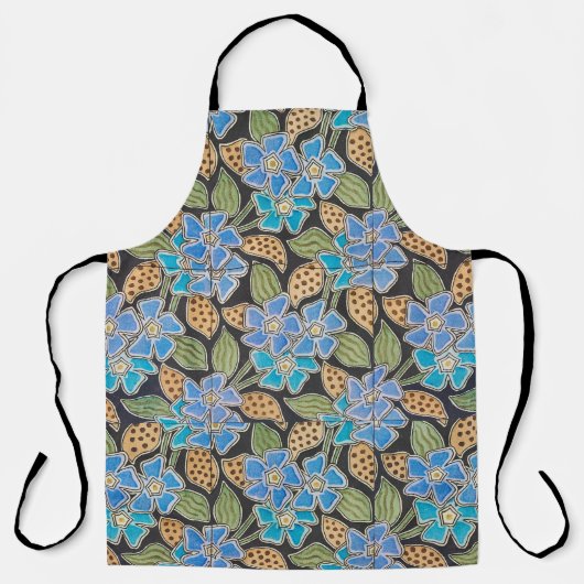 フラワーブルーエレガントペリウィンクルフローラクラシック エプロン (正面)