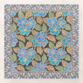 フラワーブルーエレガントペリウィンクルフローラクラシック ガラスコースター (正面)