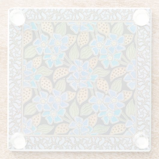 フラワーブルーエレガントペリウィンクルフローラクラシック ガラスコースター (裏面)