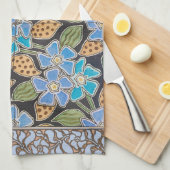 フラワーブルーエレガントペリウィンクルフローラクラシック キッチンタオル (四つ折り)