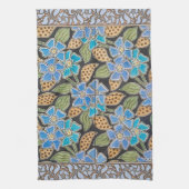 フラワーブルーエレガントペリウィンクルフローラクラシック キッチンタオル (縦)