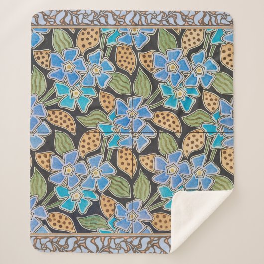 フラワーブルーエレガントペリウィンクルフローラクラシック シェルパブランケット (正面)