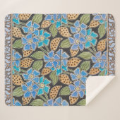 フラワーブルーエレガントペリウィンクルフローラクラシック シェルパブランケット (正面(横))