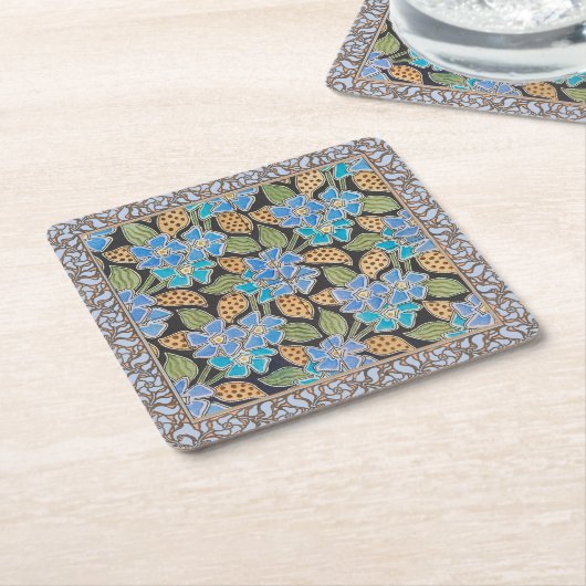 フラワーブルーエレガントペリウィンクルフローラクラシック スクエアペーパーコースター (アングル)