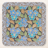 フラワーブルーエレガントペリウィンクルフローラクラシック スクエアペーパーコースター (正面)