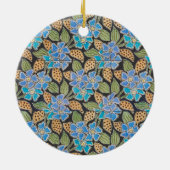 フラワーブルーエレガントペリウィンクルフローラクラシック セラミックオーナメント (裏面)