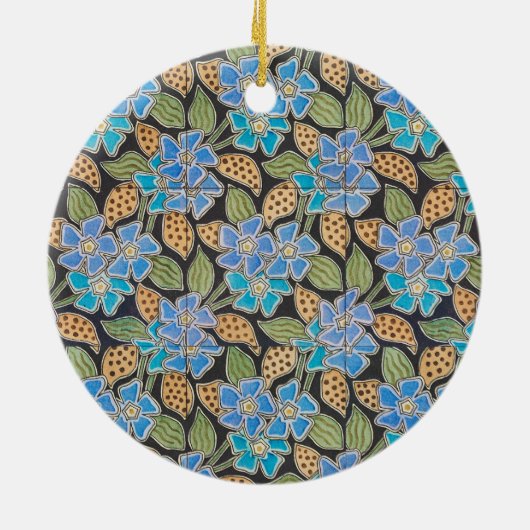 フラワーブルーエレガントペリウィンクルフローラクラシック セラミックオーナメント (裏面)