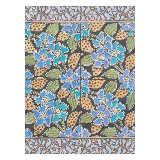 フラワーブルーエレガントペリウィンクルフローラクラシック テーブルクロス (正面)