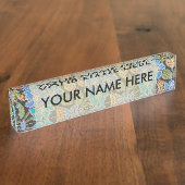 フラワーブルーエレガントペリウィンクルフローラクラシック デスクネームプレート (側面)