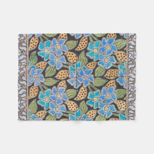 フラワーブルーエレガントペリウィンクルフローラクラシック フリースブランケット (正面(横))