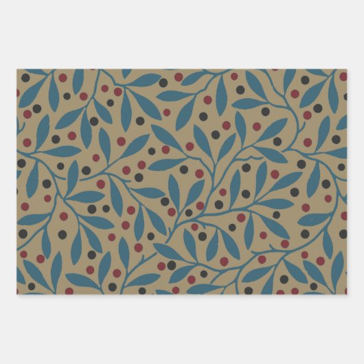 フラワーブルーエレガントペリウィンクルフローラクラシック ラッピングペーパーシート (正面3)