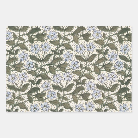 フラワーブルーエレガントペリウィンクルフローラクラシック ラッピングペーパーシート (正面2)