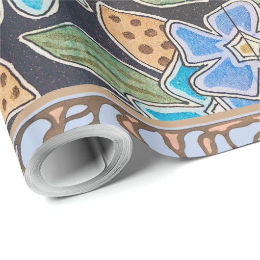 フラワーブルーエレガントペリウィンクルフローラクラシック ラッピングペーパー (ロールコーナー)