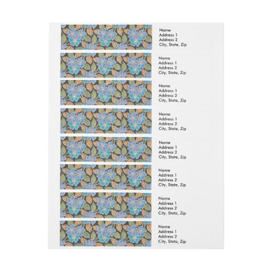 フラワーブルーエレガントペリウィンクルフローラクラシック ラップアラウンド宛名ラベル (シート)