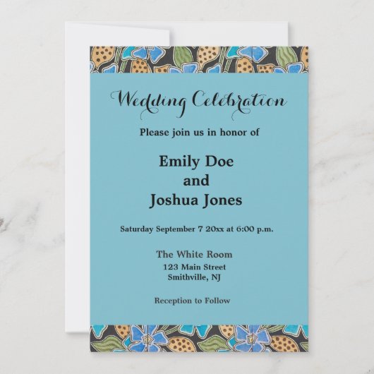 フラワーブルーエレガントペリウィンクルフローラクラシック 招待状 (正面)