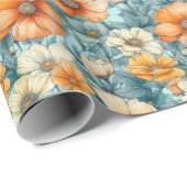 フラワーブルーオレンジ ラッピングペーパー (ロールコーナー)
