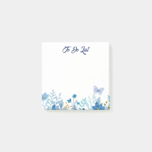 フラワーブルー水彩To-Doリストメモ帳 ポストイット (正面)