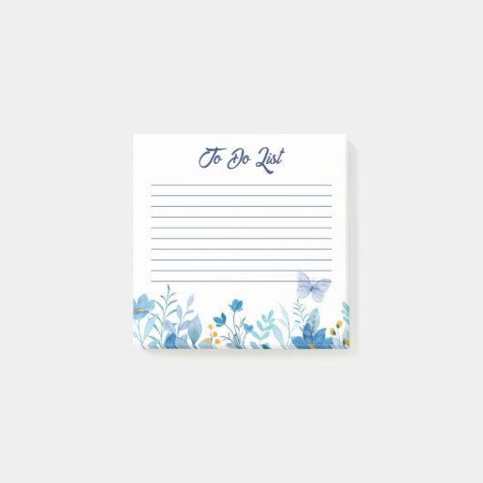 フラワーブルー水彩To-Doリストメモ帳 ポストイット (正面)