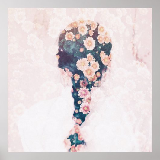 フラワーブレイドパステルピンクかわいらしホワイト ポスター (正面)