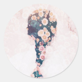 フラワーブレイドパステルピンクラウンドステッかわいらしカー ラウンドシール
