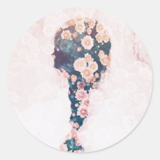 フラワーブレイドパステルピンクラウンドステッかわいらしカー ラウンドシール (正面)