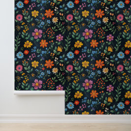 フラワーブロッサムパターンチョークスケッチブラックバックグ 壁紙