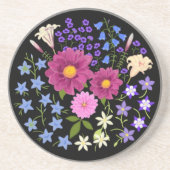 フラワーブーケとダリアブラックストーンコースター コースター (正面)