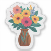 フラワーブーケの花瓶｜春のカラフルなフラワーのイラスト シール (正面)