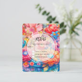 フラワーブーケオレンジ&ブルーボホ結婚ズ 出欠カード (スタンド正面)