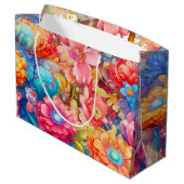 フラワーブーケオレンジ&ブルーボホ誕生日 ラージペーパーバッグ (裏面アングル)