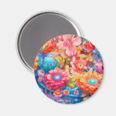 フラワーブーケオレンジ&ブルーボホ マグネット (正面/裏面)