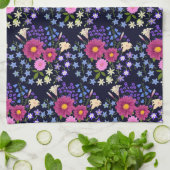 フラワーブーケダークブルー キッチンタオル (折り畳み)