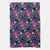 フラワーブーケダークブルー キッチンタオル (縦)
