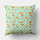 フラワーブーケデイジーメドウターコイズオレンジホワイト クッション (裏面)