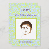 フラワーブーケデイジーメドウペリウィンクルレモン誕生 案内状 (正面/裏面)