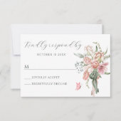 フラワーブーケピンクパステル水彩 出欠カード (正面)