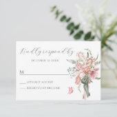 フラワーブーケピンクパステル水彩 出欠カード (スタンド正面)