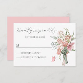 フラワーブーケピンクパステル水彩 出欠カード