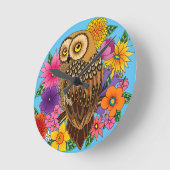 フラワーブーケフクロウ ラウンド壁時計 (傾斜)