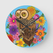フラワーブーケフクロウ ラウンド壁時計 (正面)