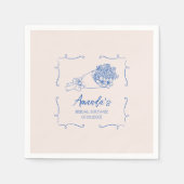 フラワーブーケブルーハンドドロードブライダルシャワー スタンダードカクテルナプキン (正面)